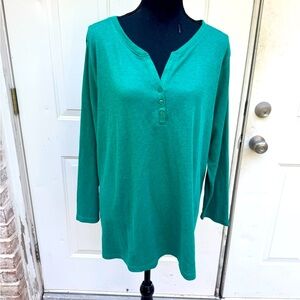 Kim Rogers, Perfectly Soft, Teal Green, Long Sleeve, Top, Size XL